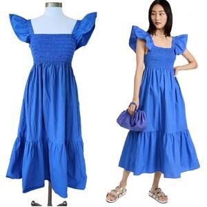 O.P.T. Blue Tuscany Tiered Midi Dress Nap Midi Dress Small Square neck Smocked